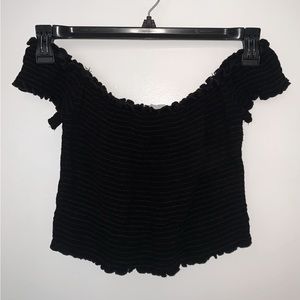 Dee Elly | Black Cinched Off The Shoulder Crop Top
